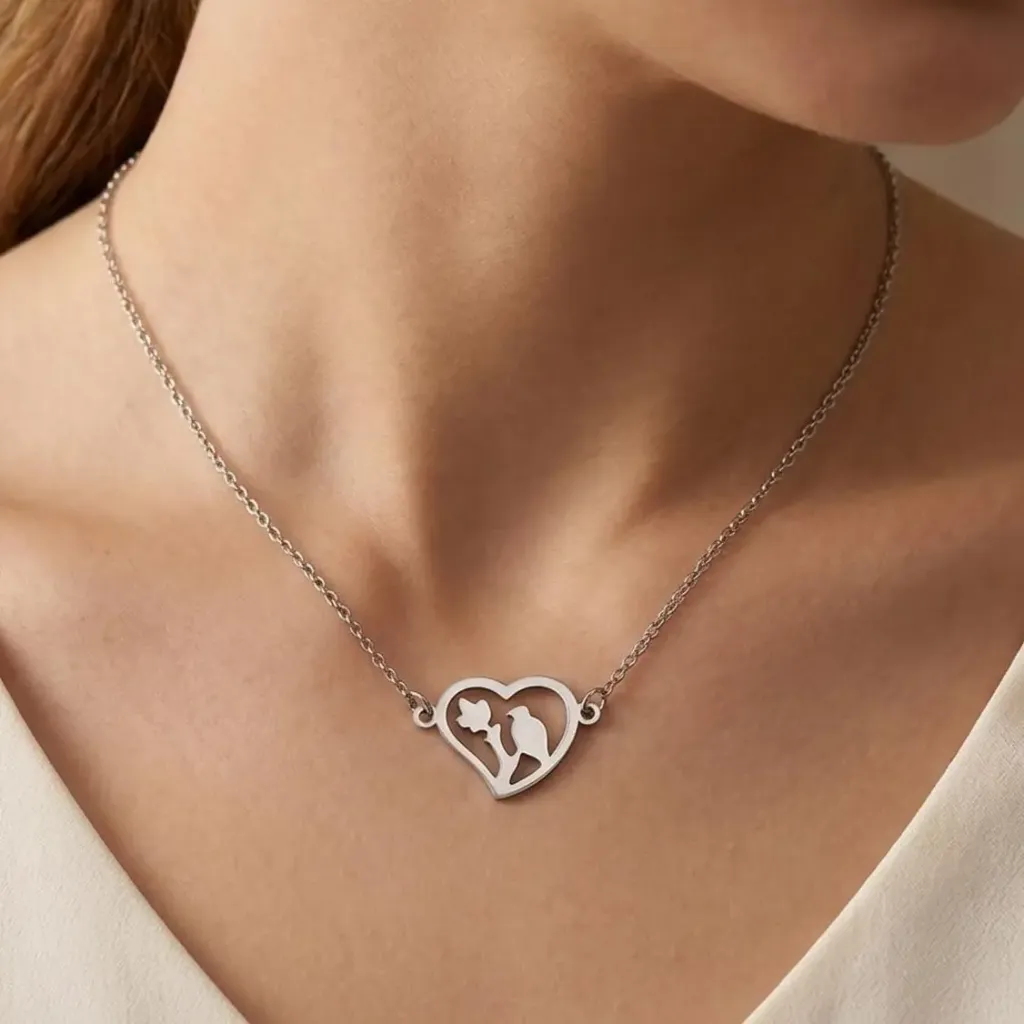 Silver Bird Heart Necklace